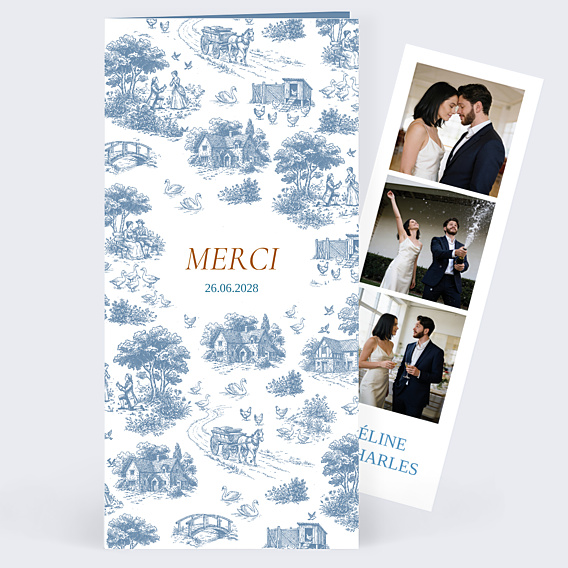 Carte remerciement mariage Toile de jouy