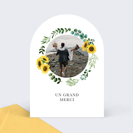 Carte remerciement mariage Tournesol