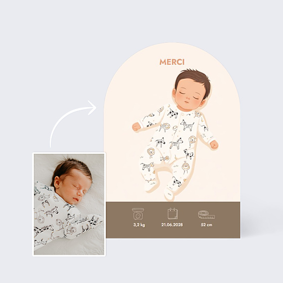 Carte remerciement naissance Bébé en illustration vectorielle