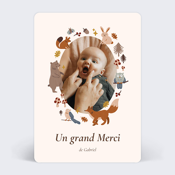 Carte remerciement naissance Bois magique