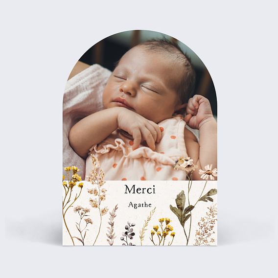 Carte remerciement naissance Bouquet Sauvage