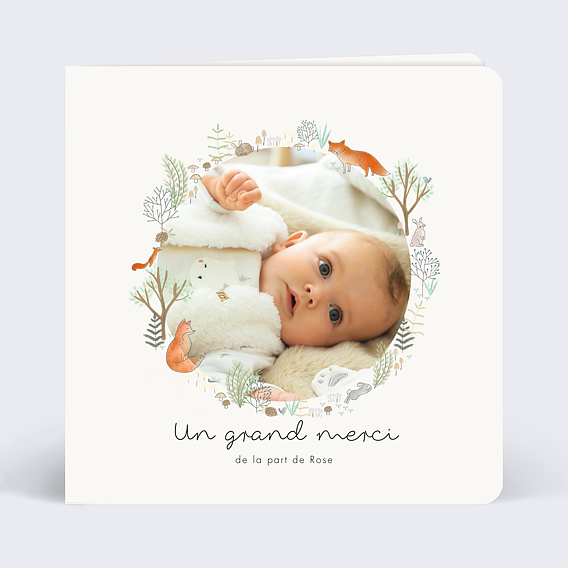 Carte remerciement naissance Couronne Renard