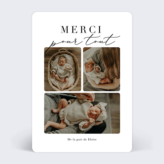 Carte remerciement naissance Grande typo merci