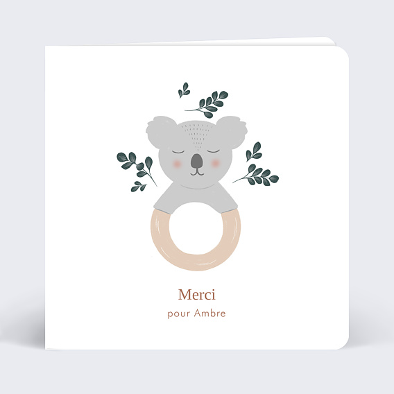 Carte remerciement naissance Hochet Koala