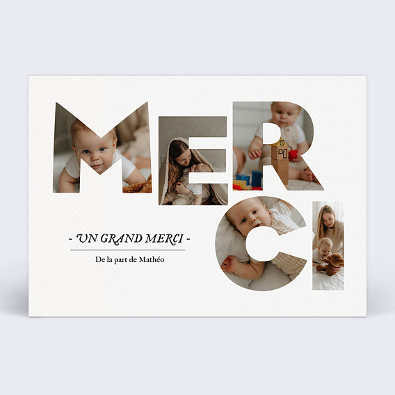 Carte remerciement naissance Merci en photos