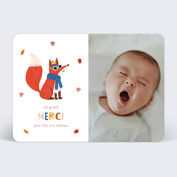 Carte remerciement naissance Renard coloré