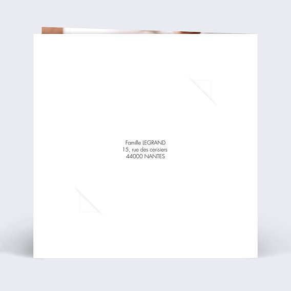 Carte remerciement naissance Effet Photo avec graines Verso