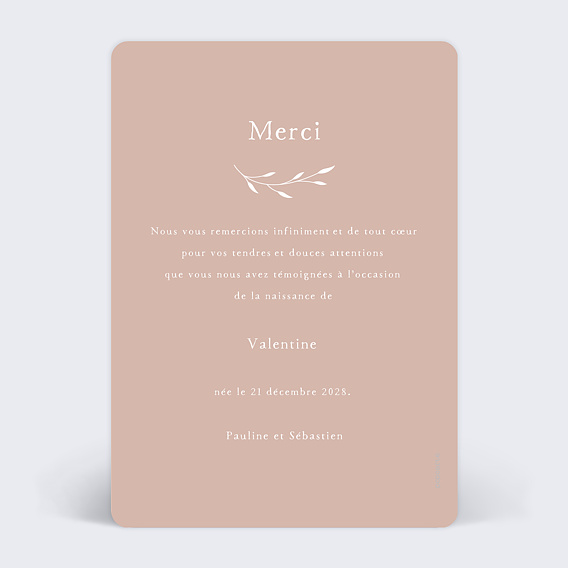 Carte remerciement naissance Amour Infini Verso