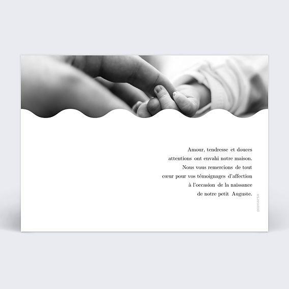 Carte remerciement naissance Noir et Blanc Verso