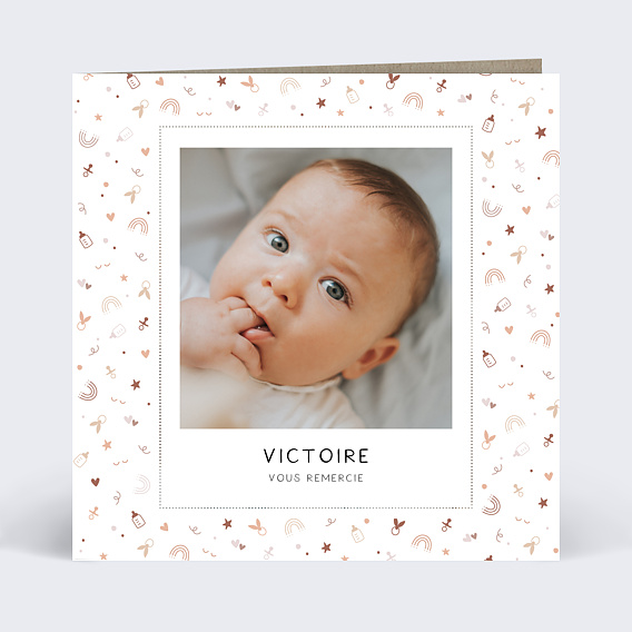 Carte remerciement naissance Découpe Polaroid Recto