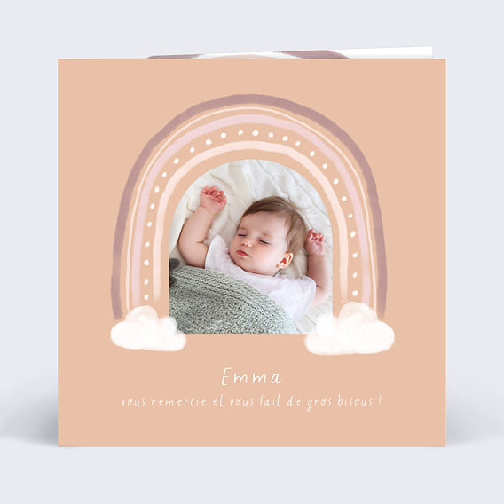 Carte remerciement naissance Petit arc-en-ciel Recto