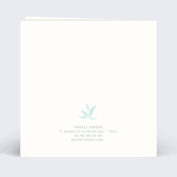 Carte remerciement naissance Petits oiseaux Verso