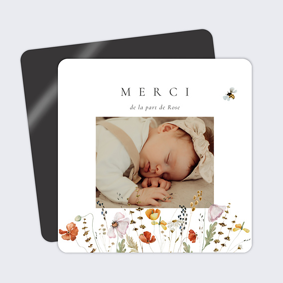 Carte remerciement naissance Fleurs des Champs Recto