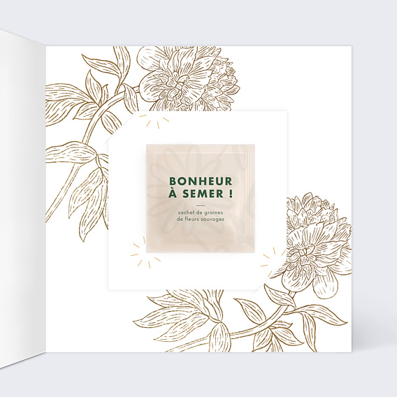 Carte remerciement naissance Merci fleuri avec graines Intérieur Droit