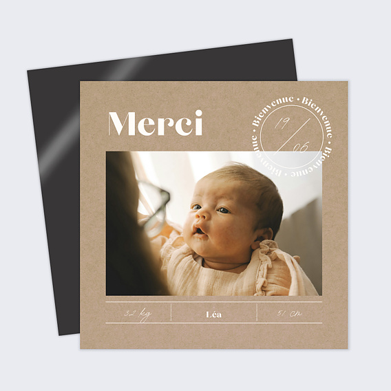 Carte remerciement naissance Tampon