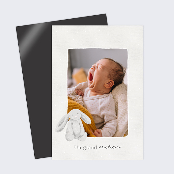 Carte remerciement naissance Petit Lapin Gris 