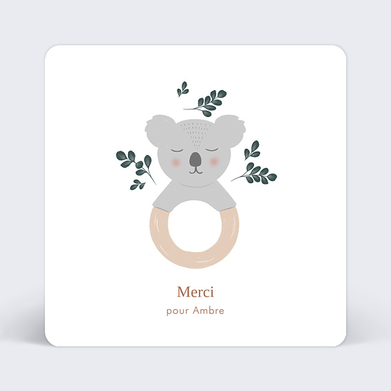 Carte remerciement naissance Hochet Koala