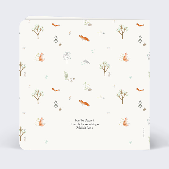 Carte remerciement naissance Couronne Renard Verso