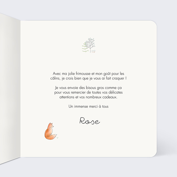 Carte remerciement naissance Couronne Renard Intérieur Droit