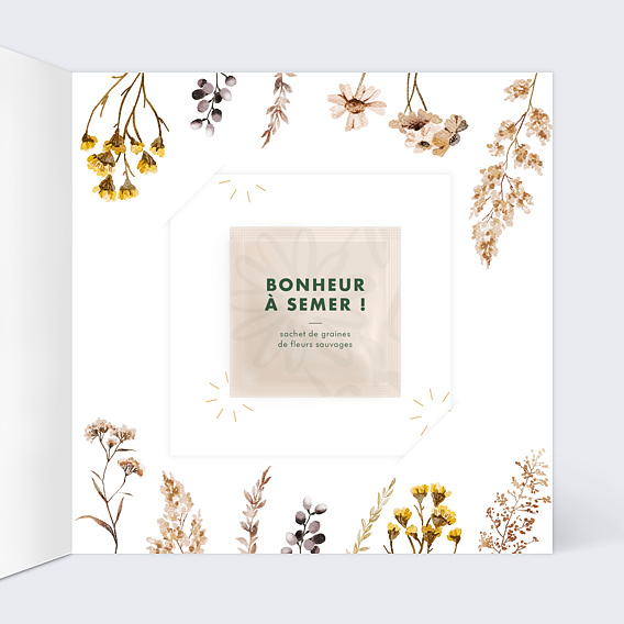 Carte remerciement naissance Bouquet Sauvage Graines Intérieur Droit