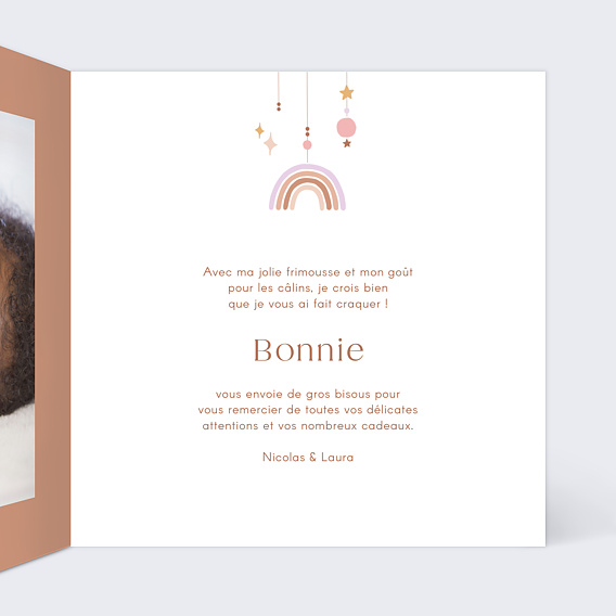Carte remerciement naissance Lettrine Arc-en-Ciel Intérieur Droit