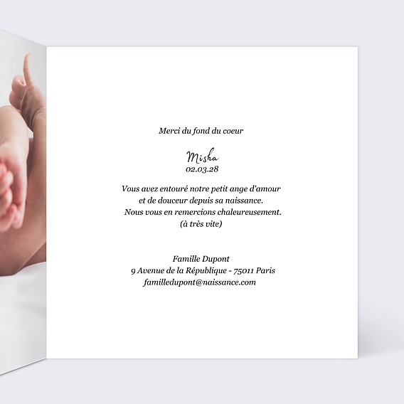 Carte remerciement naissance Sunset Intérieur Droit