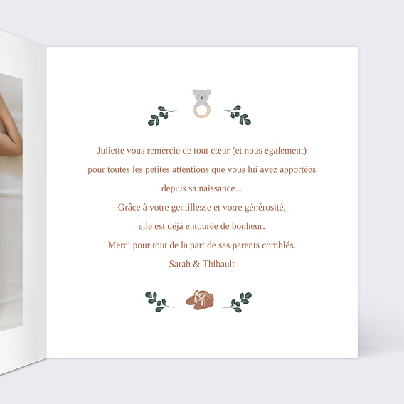 Carte remerciement naissance Univers de Bébé Intérieur Droit