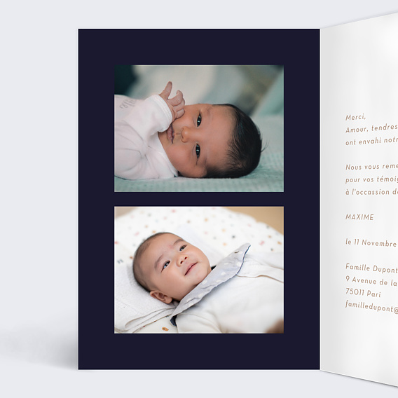 Carte remerciement naissance Fleurs Ocre Intérieur Gauche