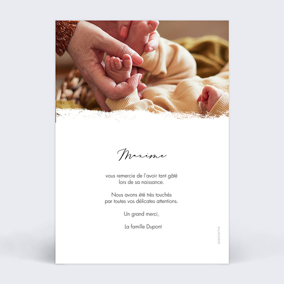 Carte remerciement naissance Effet photo Verso