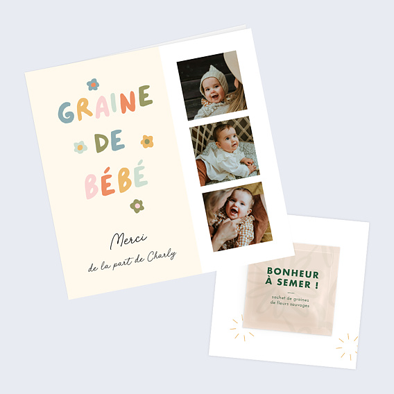 Carte remerciement naissance Graine de Bébé Après 1