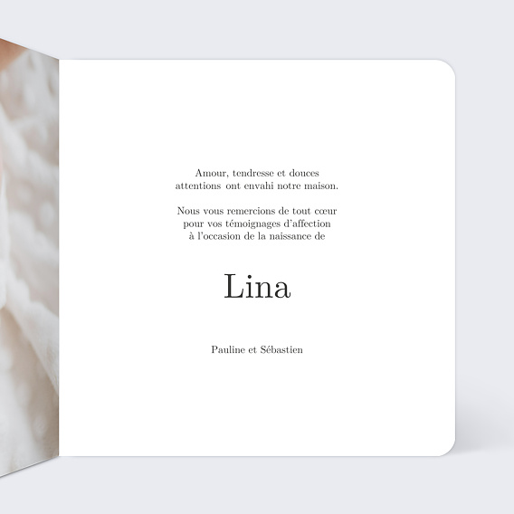 Carte remerciement naissance Merci blanc Intérieur Droit