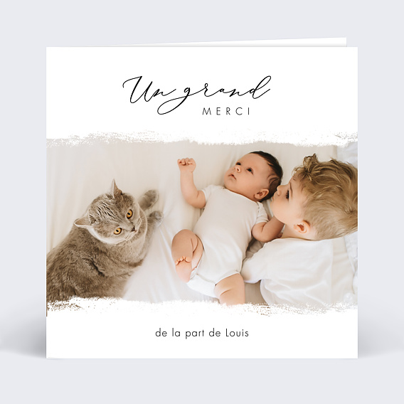 Carte remerciement naissance Effet Photo avec graines Recto