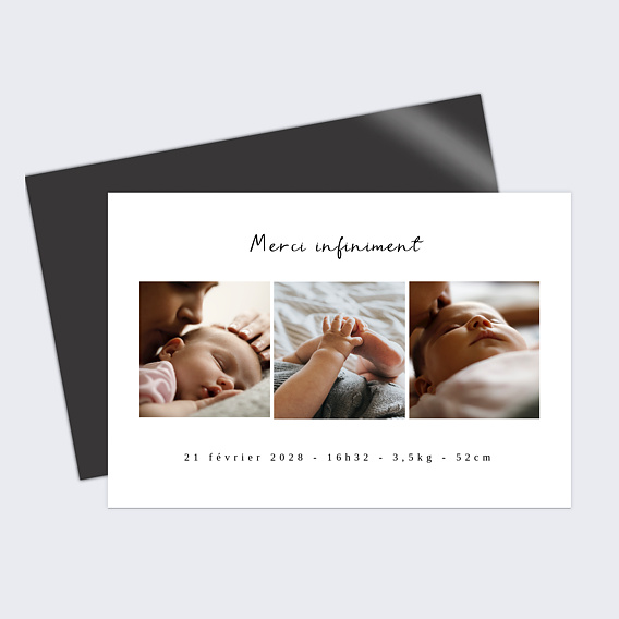 Carte remerciement naissance Certificat Moderne Recto