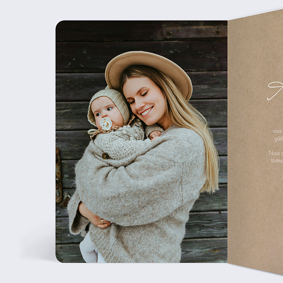 Carte remerciement naissance Multi photo original kraft Intérieur Gauche