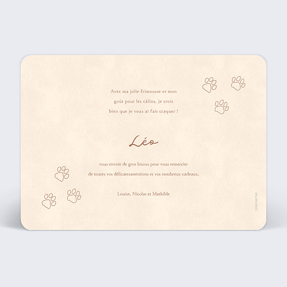 Carte remerciement naissance Petit roi Verso