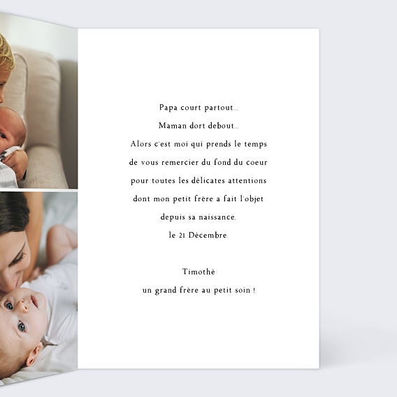 Carte remerciement naissance Mon petit frère Intérieur Droit
