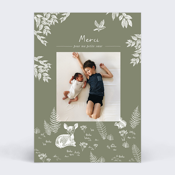 Carte remerciement naissance Crayon Blanc Recto