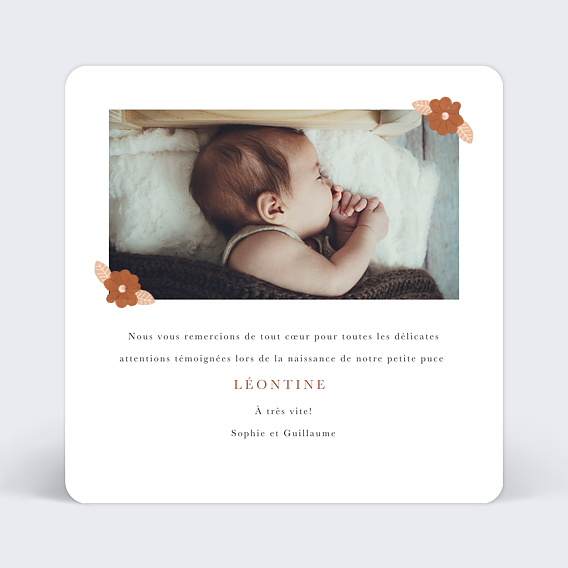 Carte remerciement naissance Couronne Renardeau Verso