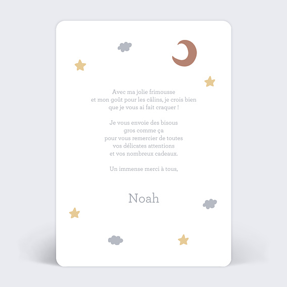 Carte remerciement naissance Mobile Nuage Verso