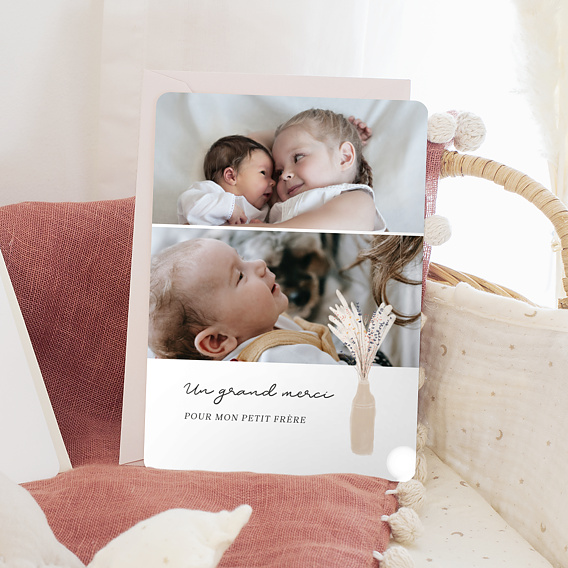 Carte remerciement naissance Fleur de pampa Après 4