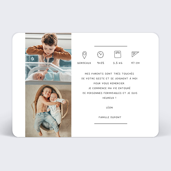 Carte remerciement naissance Bébé d'Amour Verso