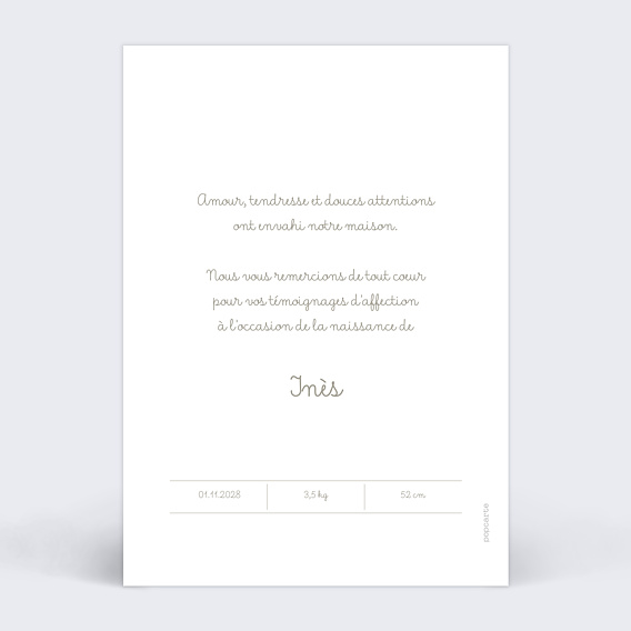 Carte remerciement naissance Photomaton Portrait Verso