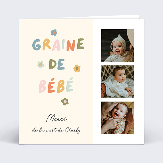 Carte remerciement naissance Graine de Bébé