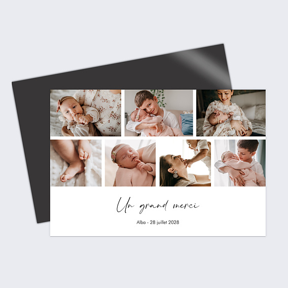 Carte remerciement naissance Classique Multiphotos