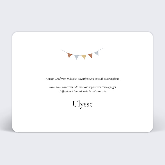 Carte remerciement naissance Cigogne Chambre Verso