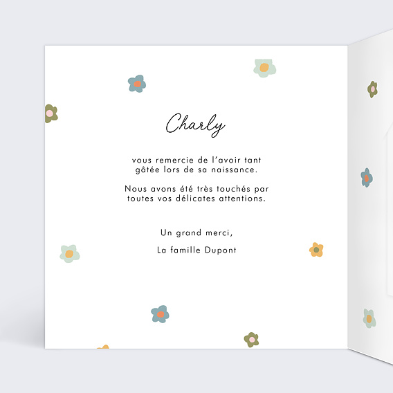 Carte remerciement naissance Graine de Bébé Intérieur Gauche