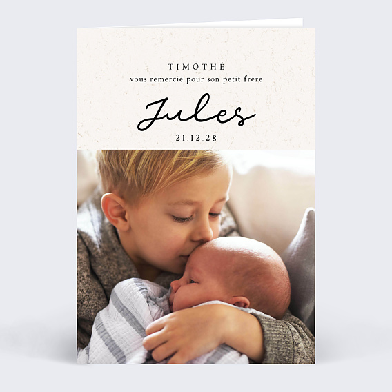 Carte remerciement naissance Mon petit frère Recto