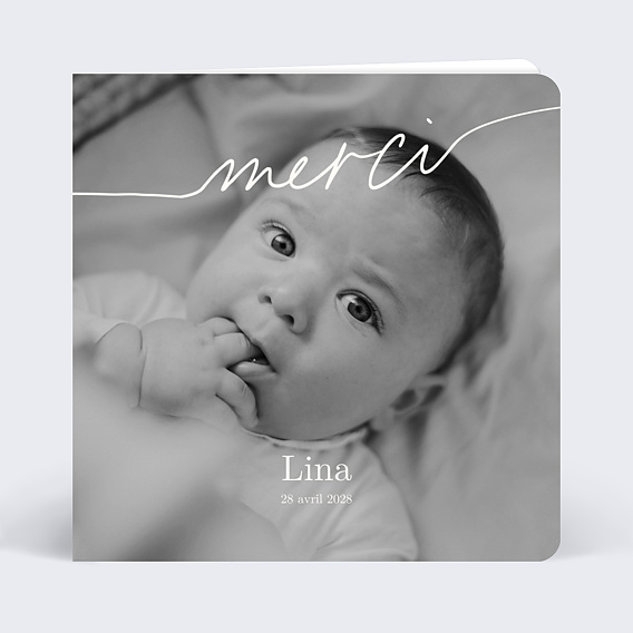 Carte remerciement naissance Merci blanc Recto