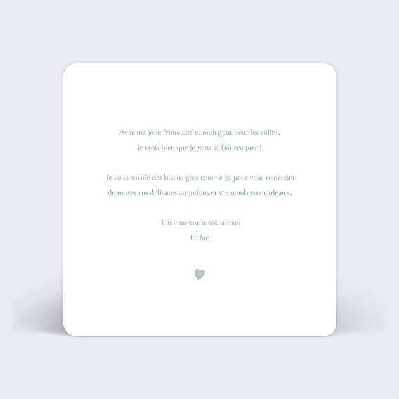 Carte remerciement naissance Petit Cœur Verso