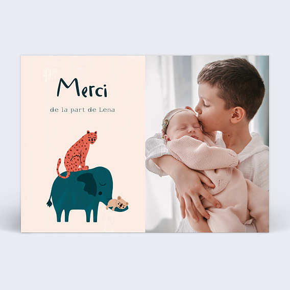 Carte remerciement naissance Pyramide de la jungle Recto